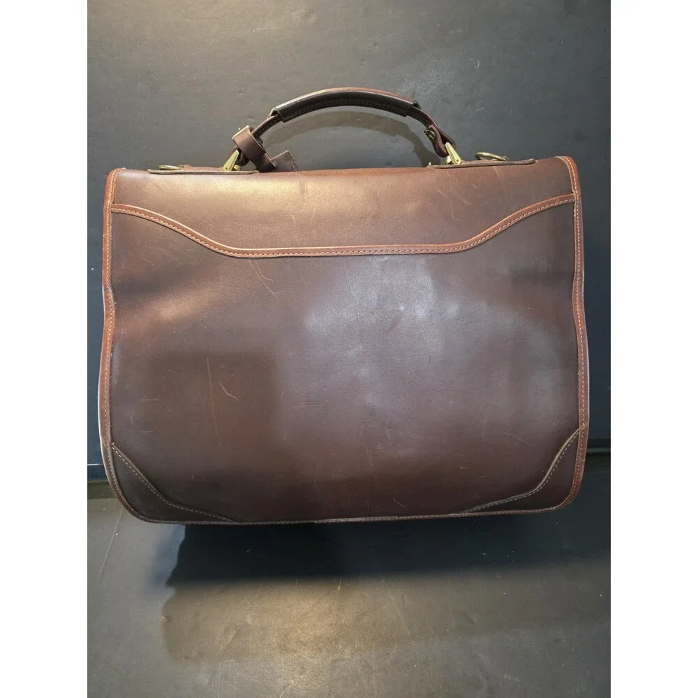 Vintage Gokey USA Brown Leather Flapover Briefcase Messenger Bag Luggage Tag